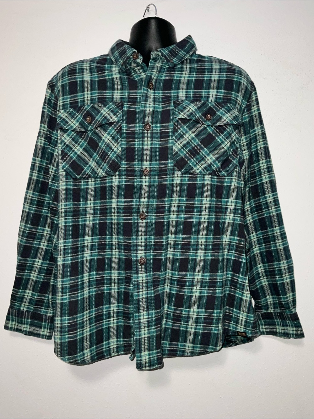 Duluth Trading Co Green & Teal Plaid Button-Down Work Shirt